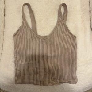 Ribbed V-Neck Tank Top in Taupe